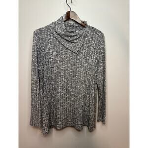 Susan Graver Black & white marled tunic ribbed button detail  on shoulder L